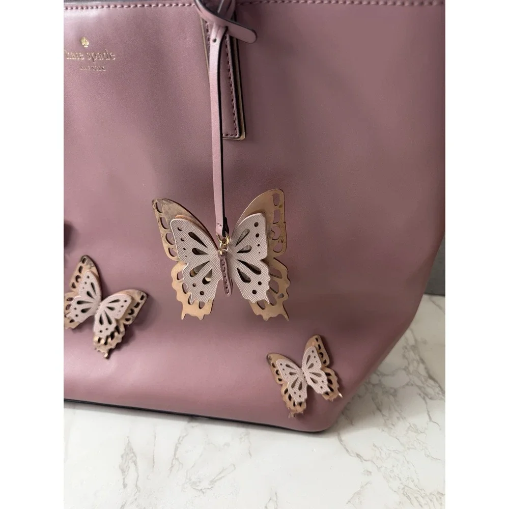 Kate Spade New York Pink Leather Butterfly Tote Shoulder Bag Large Shopper